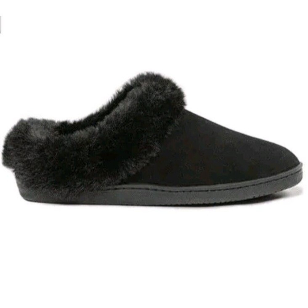 My Slippers MyPillow Black Suede Faux Fur Lined Slippers Size 10 NEW